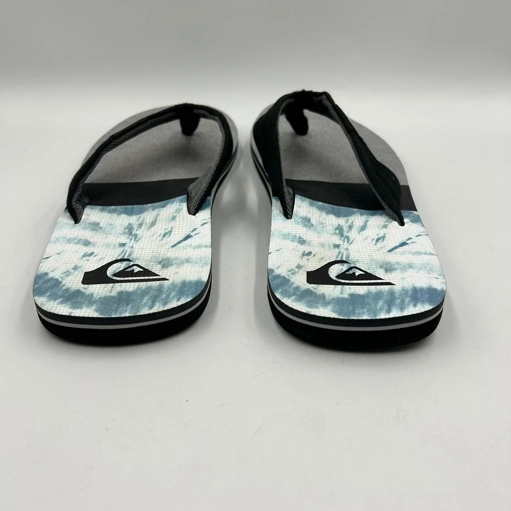 Quiksilver Flip Flops Grey Blue Tie Dye Mens Sandals Size 12